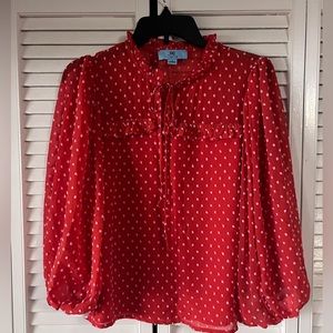 3/4 sleeve orange polka dot blouse